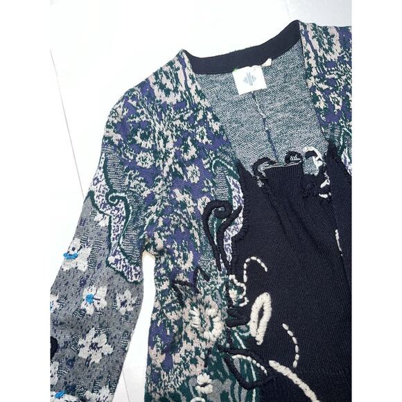HWR Anthropologie Cardigan Women’s Size S Navy Blue Emma Embroidered Open Front - Picture 2 of 16